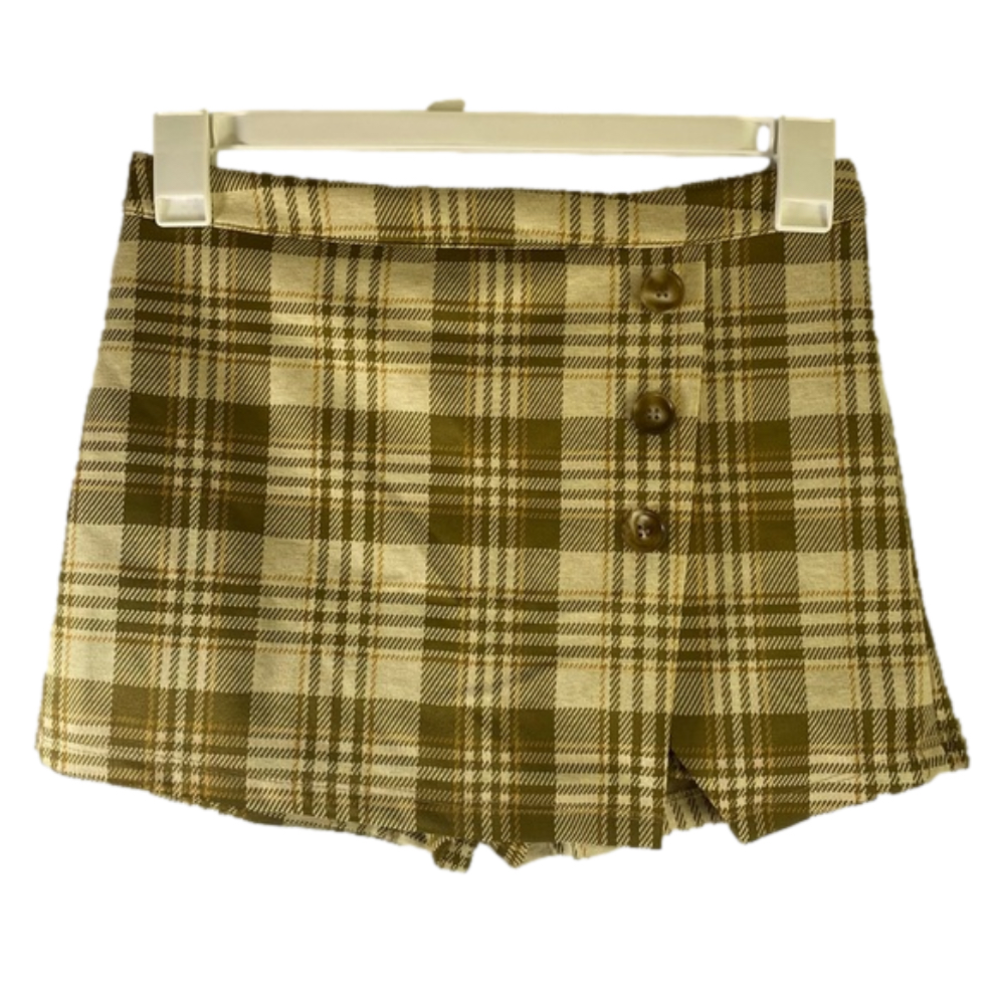 Altar’d State Green, Tan, Cream Plaid Mini Skort Size S SKU0632